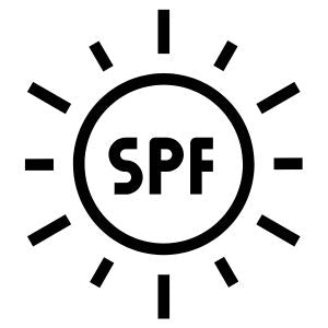 SPF symbol with sun rays on a white background