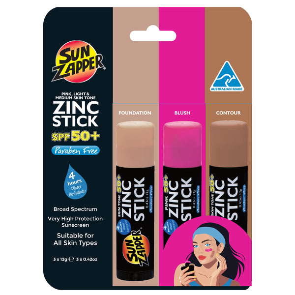 sun zapper light skin tone zinc stick pink sunblock beauty pack