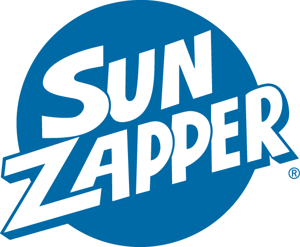 Sun Zapper logo with blue circle and white text