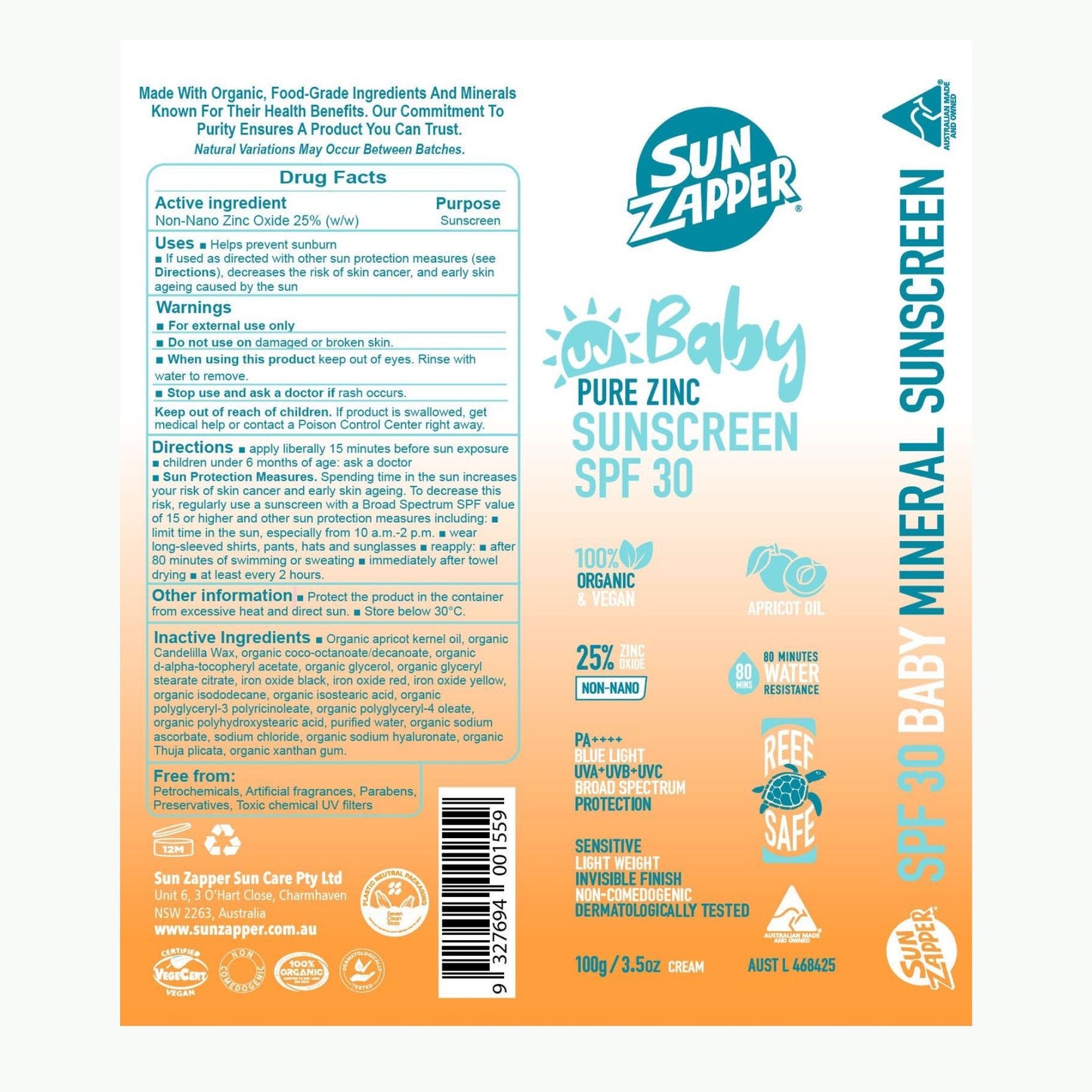 Pure Zinc Natural Baby Mineral Sunscreen | Baby Sun Cream - SPF 30