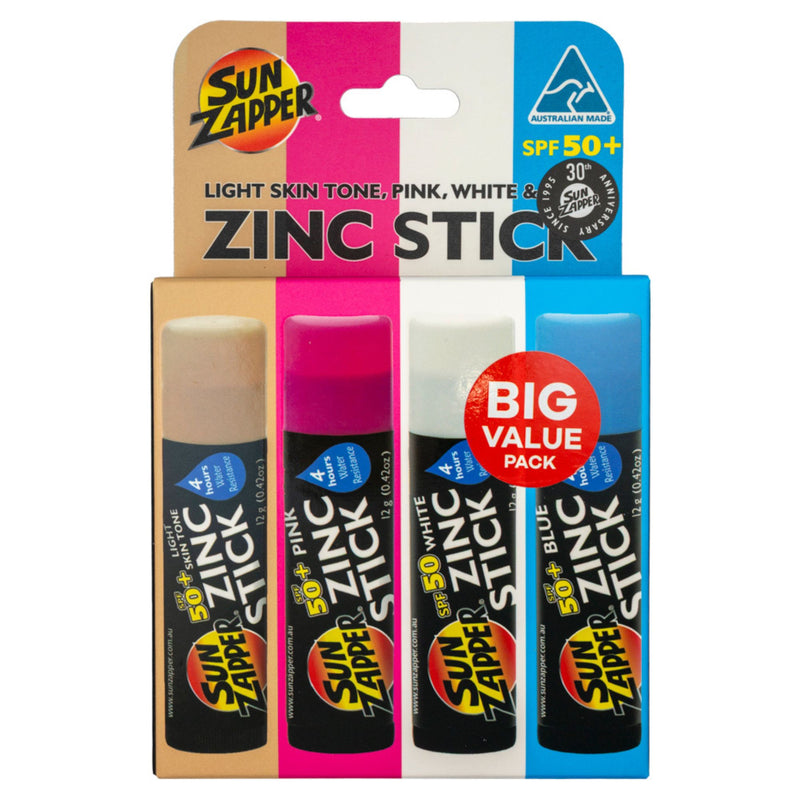 sun zapper color zinc stick beach value pack spf 50+ zinc sunscreen stick