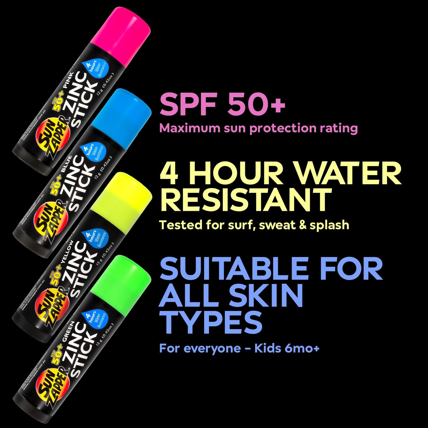 sun zapper rainbow zinc stick color spf 50